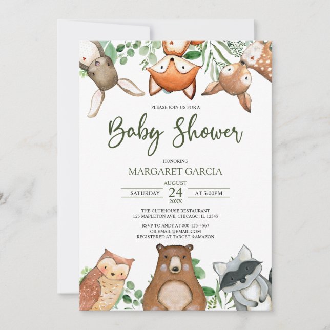 Greenery Gender Neutral WOODLAND Baby Shower Invit Invitation (Front)