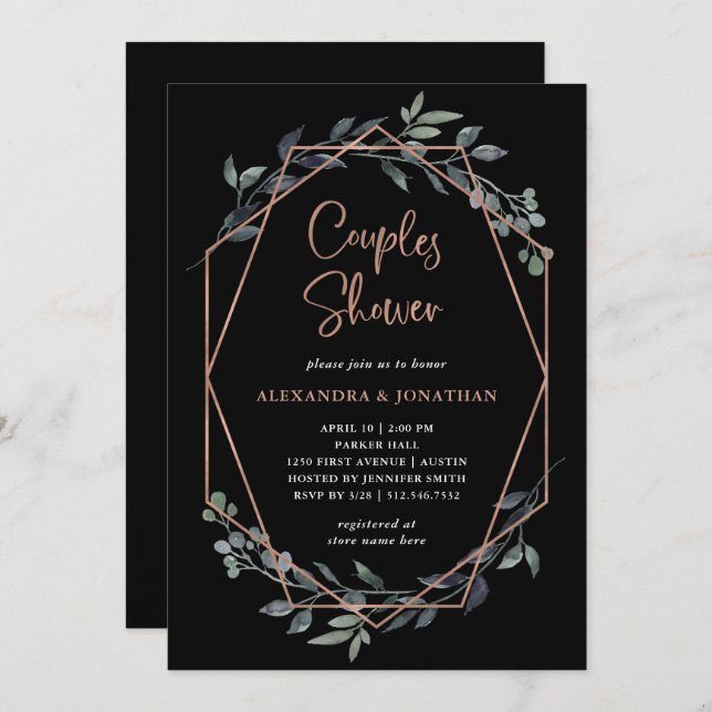 Greenery Geo Black | Rose Gold Couples Shower Invitation (Front/Back)
