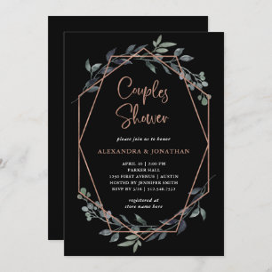 Greenery Geo Black   Rose Gold Couples Shower Invitation