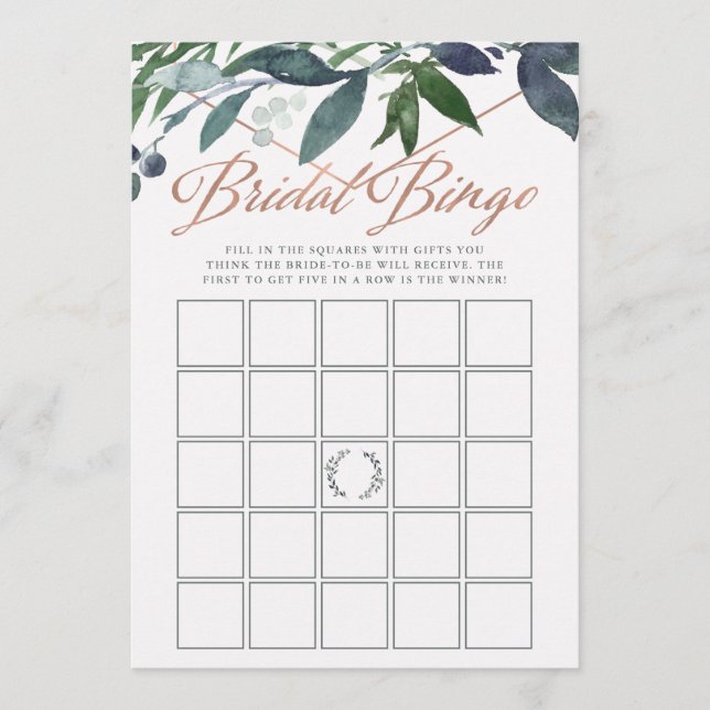 Greenery Geo | Bridal Shower Bingo Game Card (Front)