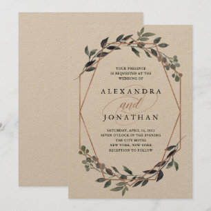Greenery Geo Kraft Rose Gold Wedding Invitation