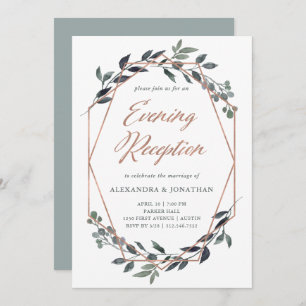 Greenery Geo   Rose Gold Evening Reception Invitation