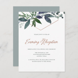 Greenery Geo   Rose Gold Evening Reception Invitation
