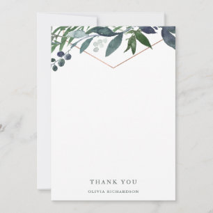 Greenery Geo   Rose Gold Thank You Card