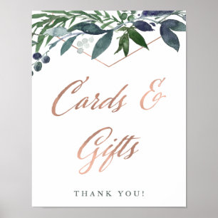 Greenery Geo   Rose Gold Wedding Cards and Gifts Poster