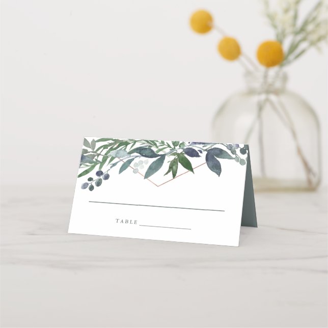 Greenery Geo | Rose Gold Wedding Place Card (Front)