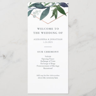 Greenery Geo   Rose Gold Wedding Program
