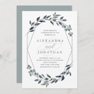 Greenery Geo   Silver Wedding Invitation