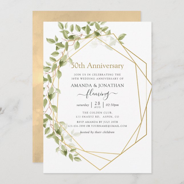 Greenery Geometric 50th Wedding Anniversary Invitation (Front/Back)