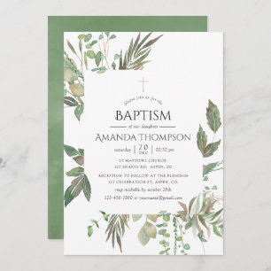 Greenery Geometric Baptism or Christening Invitation