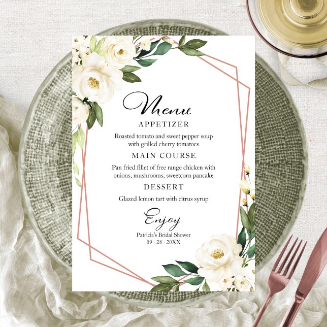 Greenery Geometric Bridal Shower Menu For Plate Invitation (Creator Uploaded)