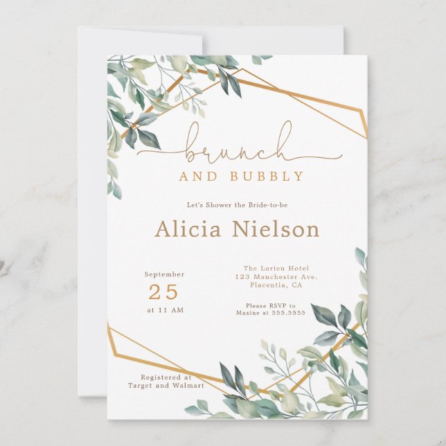 Greenery Geometric Brunch & Bubbly Bridal Shower Invitation (Front)
