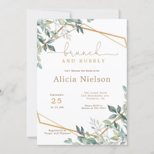 Greenery Geometric Brunch & Bubbly Bridal Shower Invitation