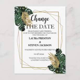 Greenery geometric change the date postcard