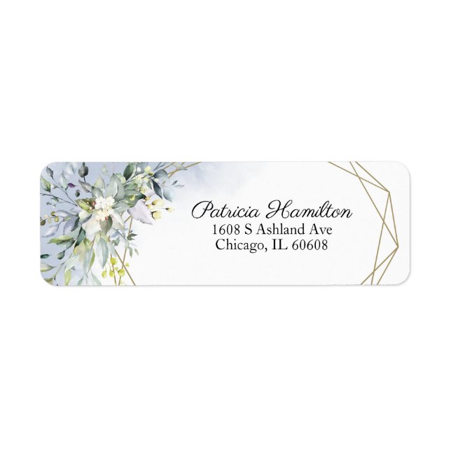 Greenery Geometric Dusty Blue Return Address Label (Front)