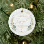 Greenery Geometric First Christmas Engaged Ceramic Ornament<br><div class="desc">Greenery Geometric First Christmas Engaged Ceramic Ornament. Matching items available.</div>
