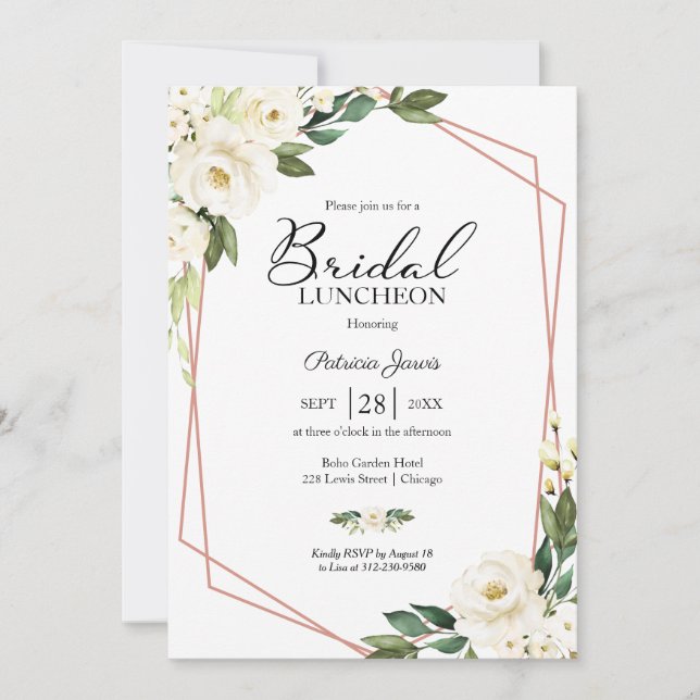 Greenery Geometric Floral Bridal Luncheon Invitati Invitation (Front)