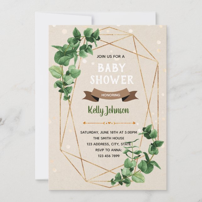Greenery geometric frame party invitation (Front)