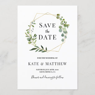 Greenery Geometric frame Save the Date Invitation