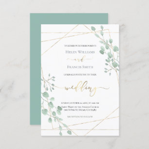 greenery geometric frame wedding invitation