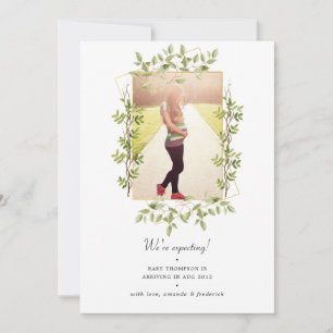 Greenery Geometric Photo Pregnancy Announcement