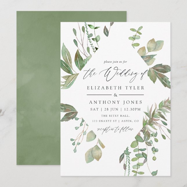 Greenery Geometric Wedding Invitation (Front/Back)