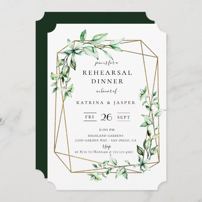 Greenery Geometric Wedding Rehearsal Dinner Invitation (Front/Back)