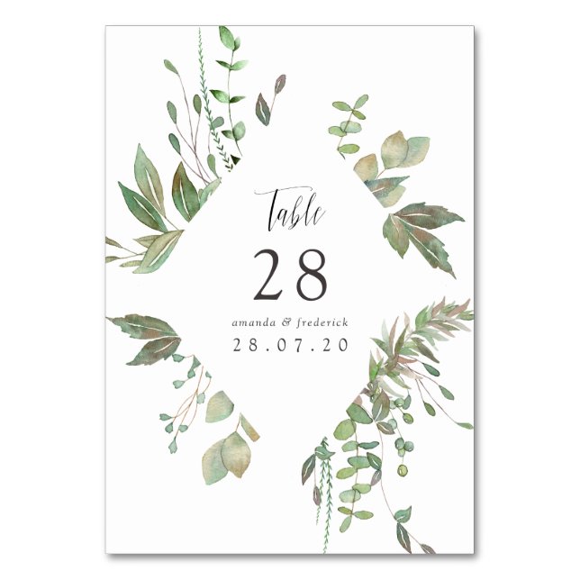 Greenery Geometric Wedding Table Number (Back)