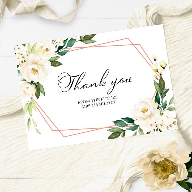 Greenery Geometric White Bridal Shower Thank You (Creator Uploaded)