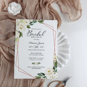 Greenery Geometric White Floral Bridal Brunch Invitation