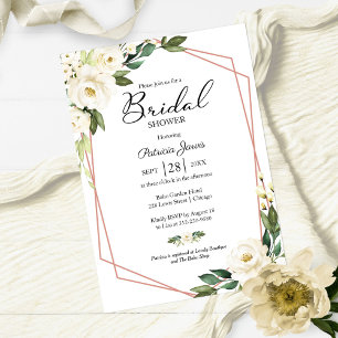 Greenery Geometric White Floral Bridal Shower Invi Invitation