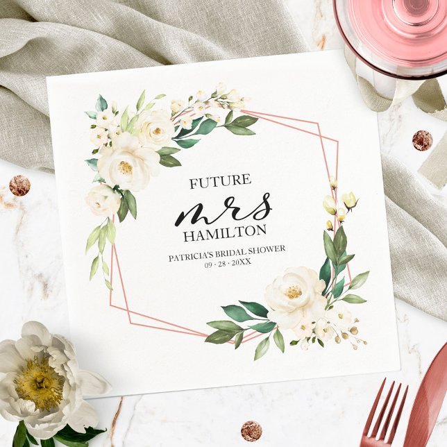 Greenery Geometric White Floral  Bridal Shower Nap Napkin (Creator Uploaded)