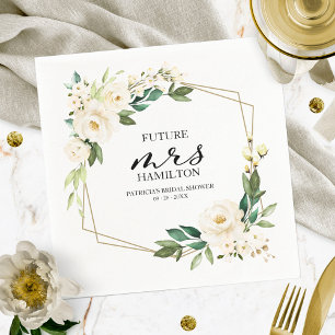 Greenery Geometric White Floral Bridal Shower Napkin