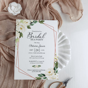 Greenery Geometric White Floral Bridal Tea Party I Invitation