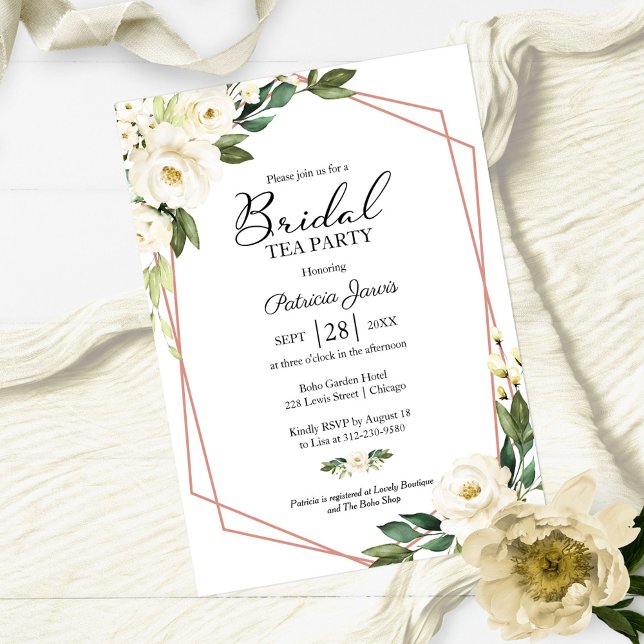 Greenery Geometric White Floral Bridal Tea Party I Invitation (Creator Uploaded)