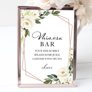 Greenery Geometric White Floral Mimosa Bar Sign