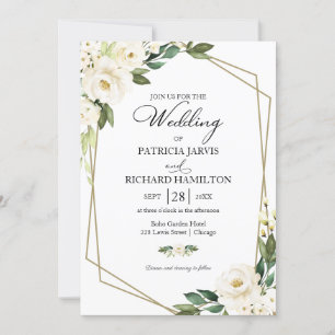 Greenery Geometric White Floral Wedding Invitation