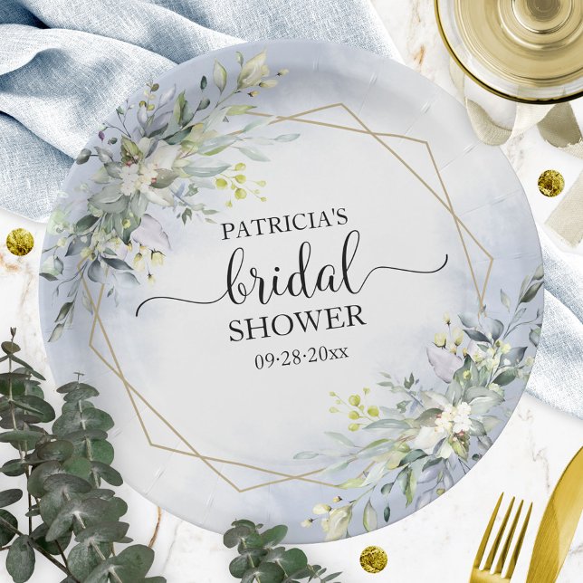 Greenery Geometric Wreath Bridal Shower Paper Plate (Creator Uploaded)