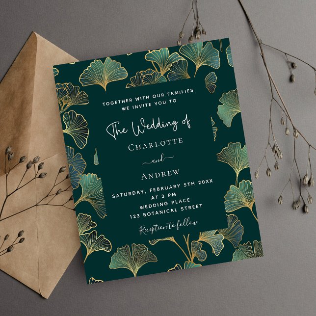 Greenery ginkgo leaf budget wedding invitation (Creator Uploaded)