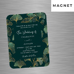 Greenery ginkgo leaf gold wedding invitation magnet<br><div class="desc">Green background decorated with a ginkgo leaf pattern.  Personalise and add your names and wedding details. White letters.</div>