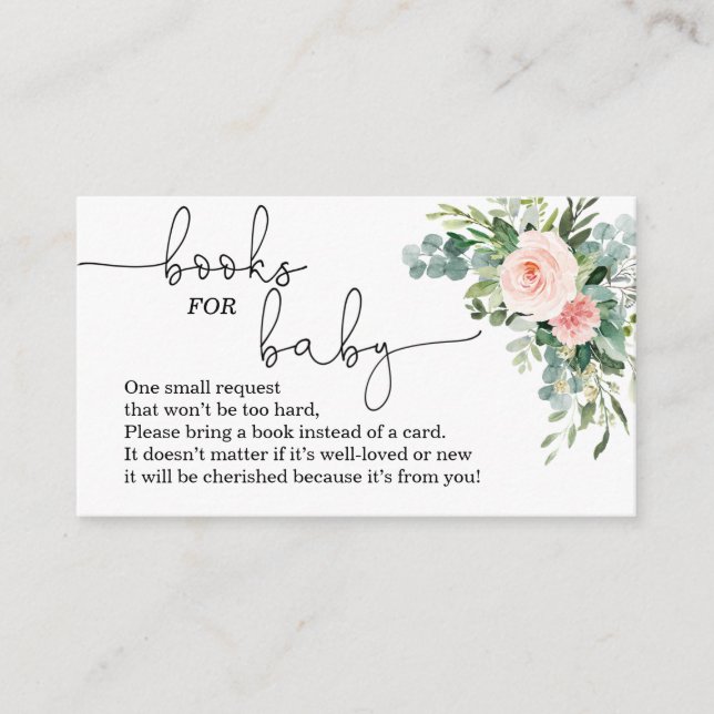 Greenery girl pink baby shower Books for Baby Enclosure Card (Front)