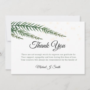 Greenery Glitter  Modern Funeral Thank You Card