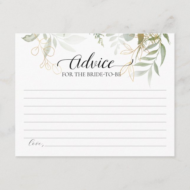 Greenery Gold Advice For The Bride-To-Be Card (Front)