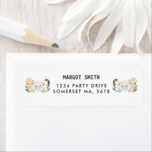 Greenery Gold Animal Drive By Baby Shower Return Address Label