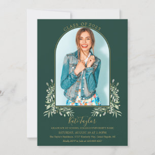 Greenery Gold Arch Photo Emerald Graduation Party Invitation