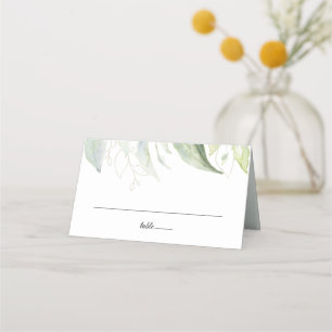 Greenery Gold Botanical Leaves Place Card