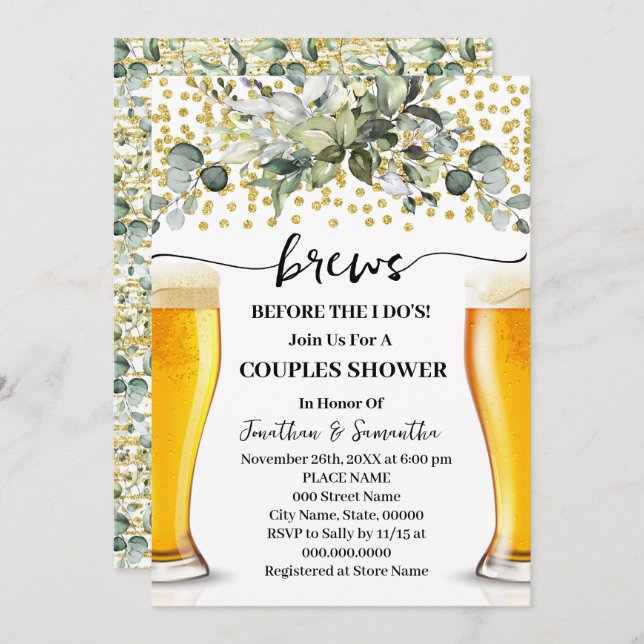 Greenery Gold Brews Before I do Couples Shower Invitation (Front/Back)