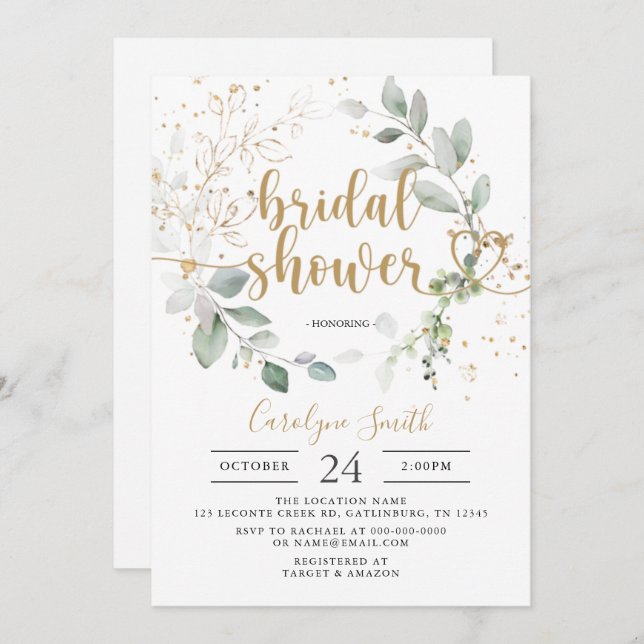 Greenery Gold Bridal Shower Invitation (Front/Back)