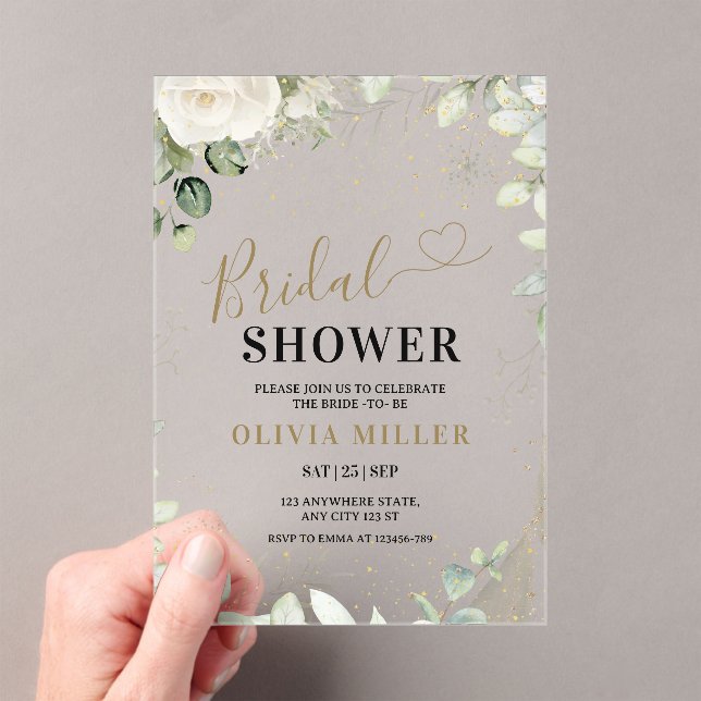 Greenery Gold Bridal Shower Invite, Eucalyptus  Acrylic Invitations (Insitu (Handheld))