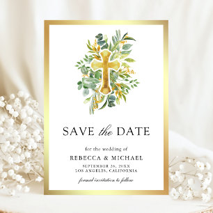 Greenery Gold Catholic Wedding Save The Date